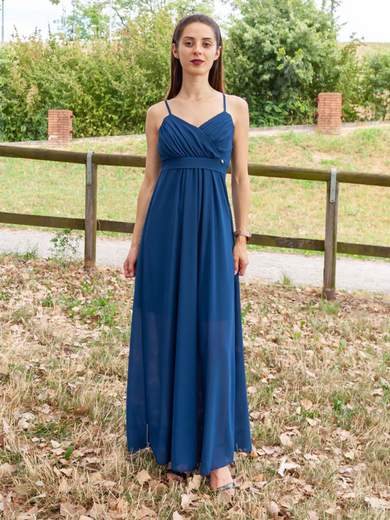 Abito Lungo Cerimonia Stile Impero con Scollo a Cuore e Spalline Sottili