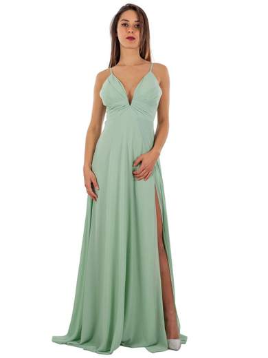 STRABELLO CERIMONIA Vestito Cerimonia Elegante Lungo con Spacco e Scollo a V A29499-3937-GINA