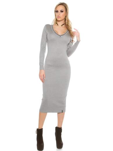 Abito Lungo In Maglia Donna Con Scollo A V Slim Fit