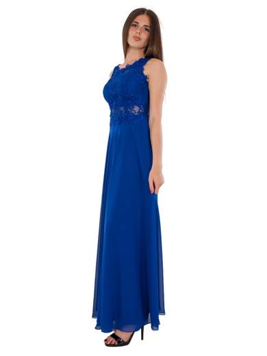 Abito da cerimonia lungo elegante corpetto in pizzo e strass