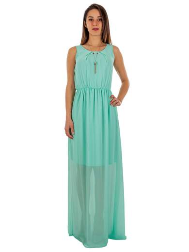 Abito lungo elegante cerimonia in chiffon con collana