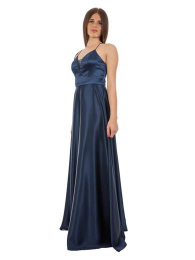 STRABELLO CERIMONIA Abito lungo elegante in raso con scollo a V e spalline incrociate A29499-3953-CINZIA