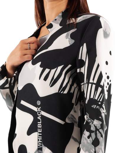 Giacca lunga donna a fantasia bicolore in tessuto tecnico