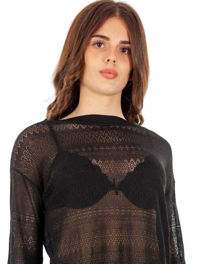 KITANA Maxi Maglia Donna Elegante Manica Lunga Oversize a Rete Girocollo