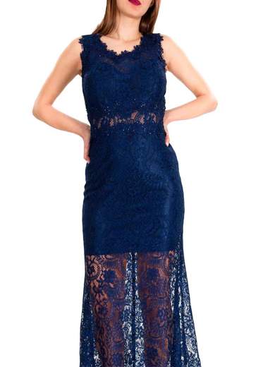 Abito lungo cerimonia in pizzo a sirena donna elegante