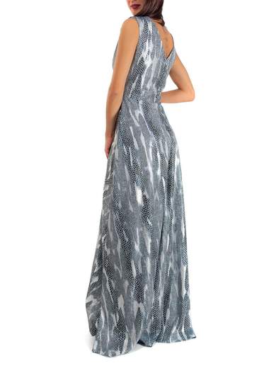 Abito da sera lungo maculato lurex con spacco stile impero