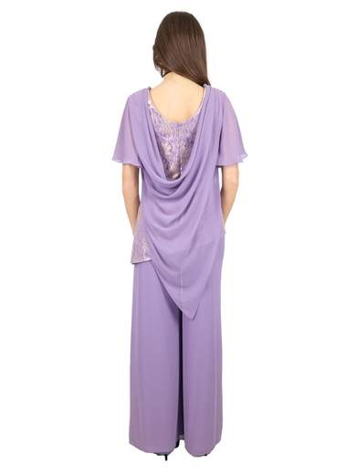 Abito cerimonia con pantalone a palazzo e blusa in pizzo