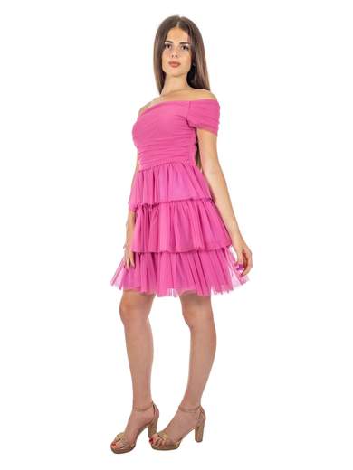 Abito corto elegante in tulle Rinascimento con balze