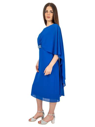Curvy Empire Style Ceremony Dress for Women with Cape and Jewel
