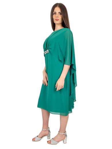 Curvy Empire Style Ceremony Dress for Women with Cape and Jewel