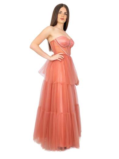Abito cerimonia donna lungo ampio in tulle scollo cuore