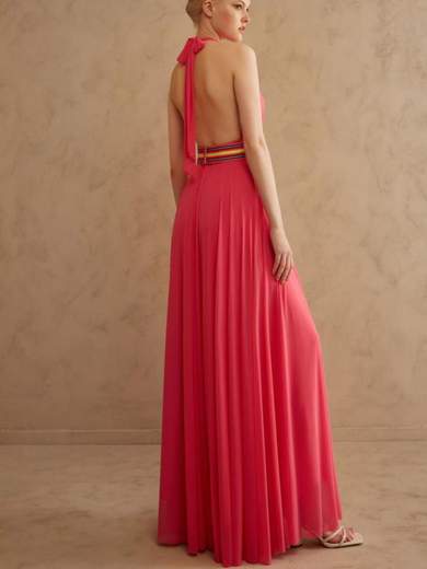 Abito Cerimonia Lungo Donna Stile Impero con Scollo a V e Stola
