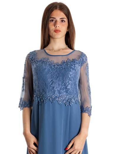 Abito cerimonia lungo con maniche taglie comode mamma sposa o sposo