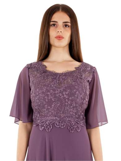 Vestito lungo cerimonia per signora curvy elegante con manica