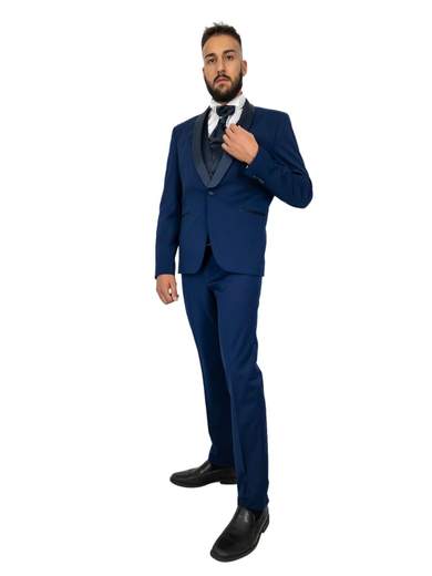 Abito cerimonia uomo con revers a scialle in raso slim fit Drop 8