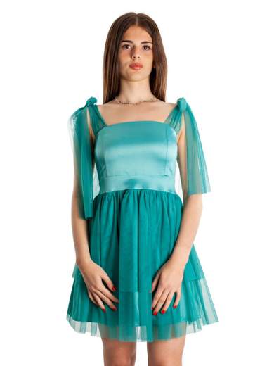 Abito corto elegante da cerimonia in tulle e raso Made in Italy