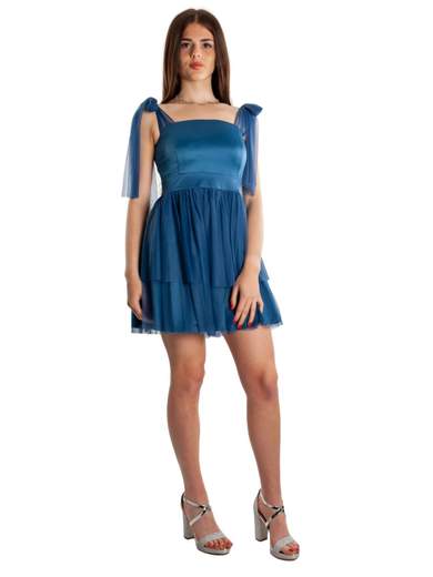 Abito corto elegante da cerimonia in tulle e raso Made in Italy