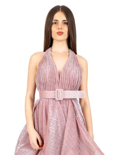 Abito da cerimonia corto glitterato con coda staccabile