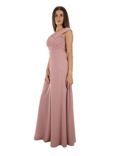 Abito Cerimonia Lungo Slim Fit con Spacco e Corpetto Plissettato