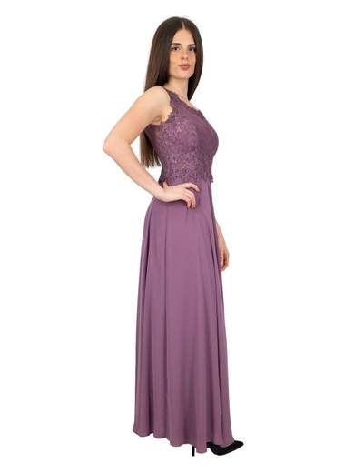 Abito da cerimonia lungo elegante corpetto in pizzo e strass