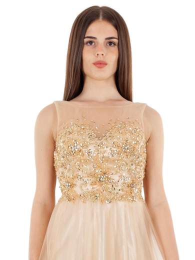 Abito lungo elegante cerimonia donna stile principessa