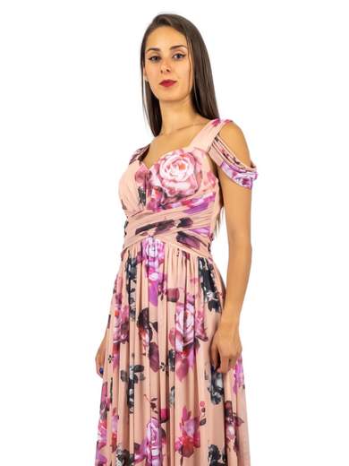 Abito da cerimonia lungo elegante floreale con scollo a cuore