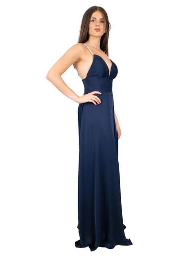 Abito Lungo Cerimonia con Spalline Ricoperte di Strass e Spacco - Elegante Vestito da Cerimonia Donna