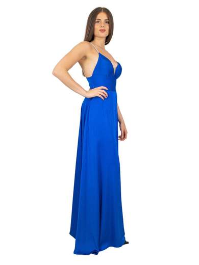 Abito Lungo Cerimonia con Spalline Ricoperte di Strass e Spacco - Elegante Vestito da Cerimonia Donna