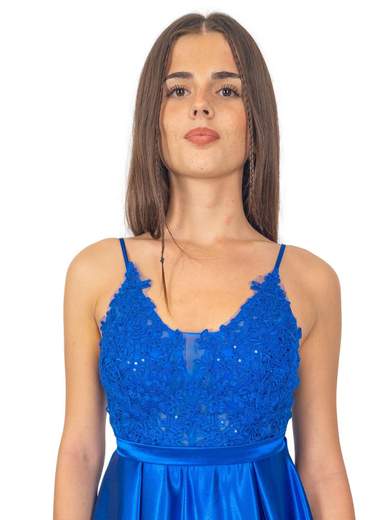 STRABELLO CERIMONIA Abito Lungo da Cerimonia con Corpetto in Pizzo e Gonna in Raso A29799-4157-GLORIA