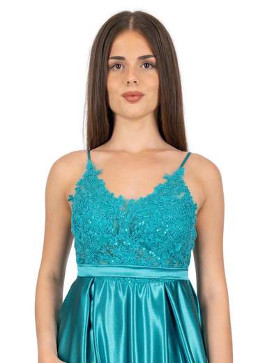 STRABELLO CERIMONIA Abito Lungo da Cerimonia con Corpetto in Pizzo e Gonna in Raso A29799-4157-GLORIA