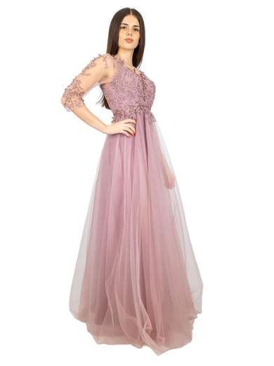 Abito lungo cerimonia maniche lunghe da principessa in tulle