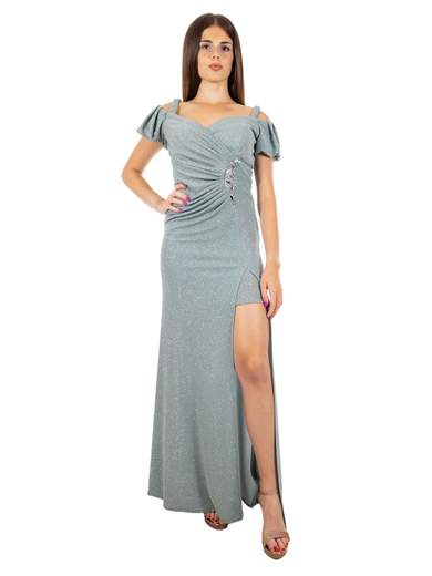 Vestito lungo per cerimonia donna glitterato scollo a cuore