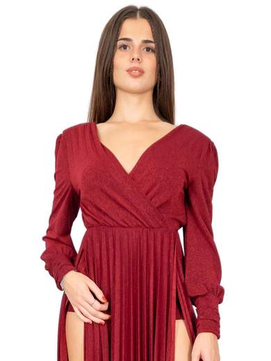 Abito lungo in lurex plissettato con spacchi laterali e body