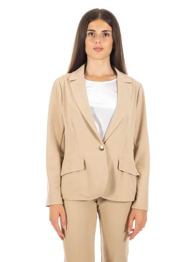 Blazer donna corto monopetto in tessuto crepe collo reverse