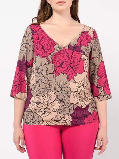 KITANA Blusa Elegante Taglie Forti Donna In Raso Stampa Floreale