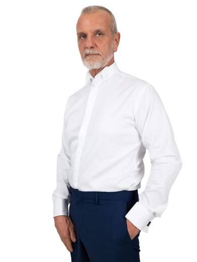 Camicia bianca uomo elegante collo diplomatico con gemelli