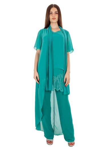 Completo Elegante Donna da Cerimonia in Chiffon con Strass e Stola – 28303M