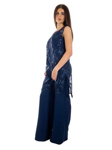 Completo elegante da cerimonia donna con top in pizzo e pantaloni ampi