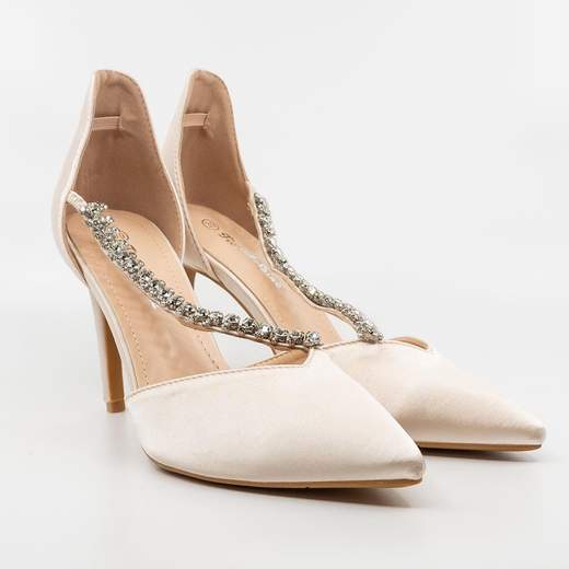 Décolleté Beige in Raso da Cerimonia con Borchie e Tacco Alto 9.5 cm