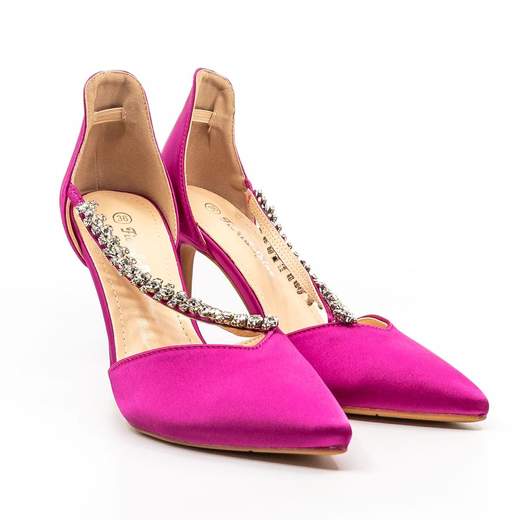 Décolleté Fucsia in Raso da Cerimonia con Borchie e Tacco Alto 9.5 cm