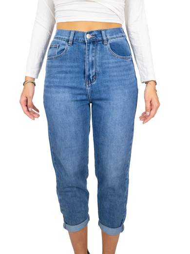 Jeans boyfriend crop donna chiari con elastico in vita