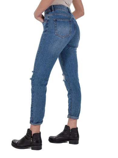 Jeans Strappati Donna Vita Alta a Sigaretta Slim Fit