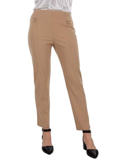 Pantaloni curvy dritti stretch vita alta in tessuto mano crepe