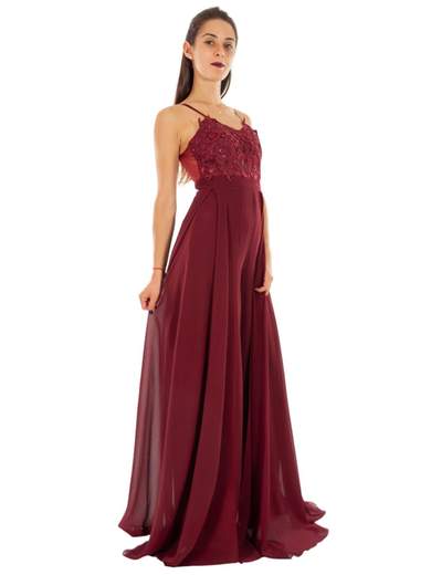 Tuta elegante per cerimonia slim corpetto pizzo macramé