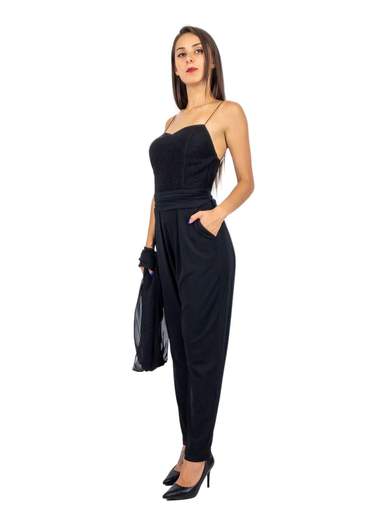 Tuta elegante con corpetto in lurex e cavallo basso
