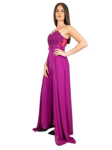 Tuta elegante per cerimonia slim corpetto pizzo macramé