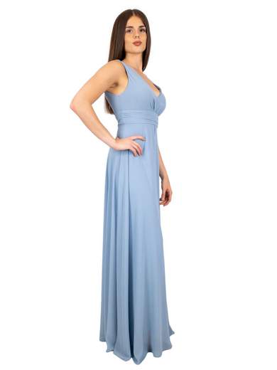 Tuta elegante da cerimonia donna con scollo a V e gonna lunga effetto chiffon