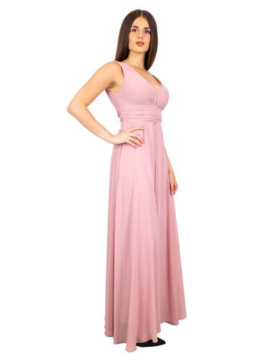 Tuta elegante da cerimonia donna con scollo a V e gonna lunga effetto chiffon