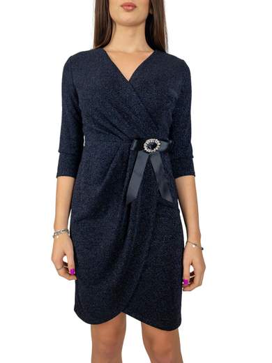 Vestito da cerimonia corto elegante a manica lunga glitterato