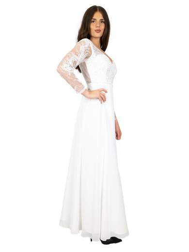 Abito da sposa lungo bianco in pizzo e strass A291099-4296-ANNITA-BIANCO
